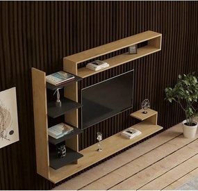 Comoda tv pentru perete cu raft,  culoare nuc si antracit 180 cm
