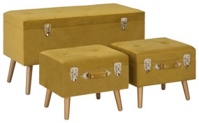 329255 vidaXL Taburete de depozitare, 3 buc., galben muștar, catifea