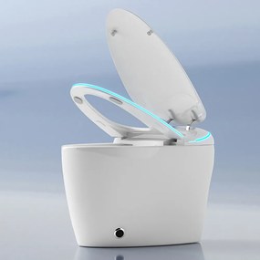 Vas toaletă inteligentă cu Bideu, Afișaj LED, Telecomandă, Sterilizare UV, Deschidere/Închidere automată, funcționare senzor picior, Control inteligent al Temperaturii, Uscare aer cald, Iluminare de noapte, Ceramică, Alb, 911