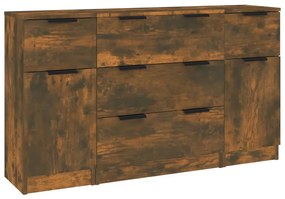 3115825 vidaXL Set servantă, 3 piese, stejar afumat, lemn prelucrat