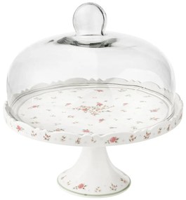 Suport din porțelan pentru tort cu capac din sticlă Brandani Nonna Rosa, ø 28 cm