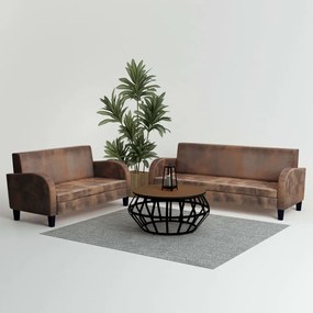 275226 vidaXL Set canapea, 2 buc., piele artificială de căprioară, maro