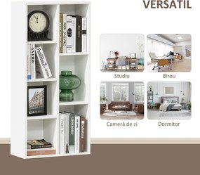 HOMCOM Bibliotecă din Lem Stil Vintage Cubica cu 7 Suporturi Diferite din MDF pentru Casă și Birou, 50x24x106 cm, Alb | Aosom Romania