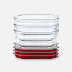 Set de 3 cutii pentru alimente Black+Blum Stack+Nest FBGR-BX-MPACK3, 0,9 l, dreptunghiulare, potrivite pentru cuptor, fără BPA, oțel inoxidabil, gri/roșu