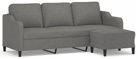 3153512 vidaXL Canapea cu 3 locuri și taburet, gri închis, 180 cm, textil