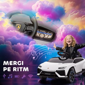 AIYAPLAY Mașină Electrică pentru Copii Licență Lamborghini cu Claxon și Telecomandă, 101.5x49x43 cm, Albă | Aosom Romania