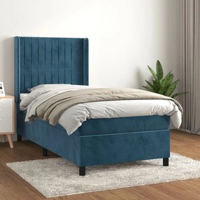 3132781 vidaXL Pat box spring cu saltea, albastru închis, 90x200 cm, catifea