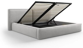 Pat matrimonial gri deschis tapițat cu spațiu de depozitare și somieră 160x200 cm Arendal – Cosmopolitan Design