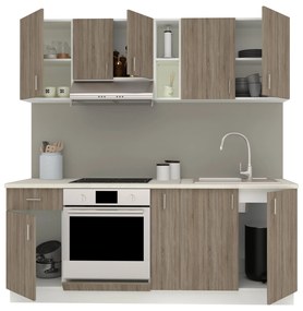 Set haaus V11, Stejar Sonoma Inchis/Alb, Blat Thermo 28 mm, L 200 cm
