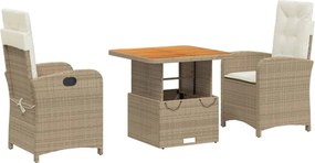 vidaXL Set mobilier de grădină cu perne, 3 piese, bej, poliratan