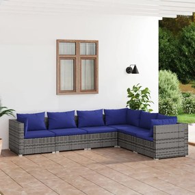 3101718 vidaXL Set mobilier de grădină cu perne, 6 piese, gri, poliratan