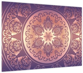 Tablou pe sticlă - Mandala pe gradient violet (70x50 cm)