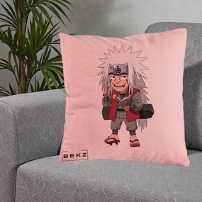 Perna Personalizata Naruto Jiraiya Sensei Chibi, 40x40 cm, Roz, Husa Detasabila, Perna Inclusa, BEKZ®