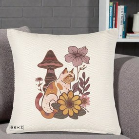 Perna Decorativa Pisica Vintage Florala Boho, 40x40 cm, Crem Reliefat, Husa Detasabila, Perna Inclusa, BEKZ®