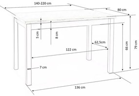 Masa extensibila Tiago lancelot/alb - L 140-220 x l 80 x h 76 cm