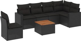 vidaXL Set canapele de grădină cu perne, 7 piese, negru, poliratan