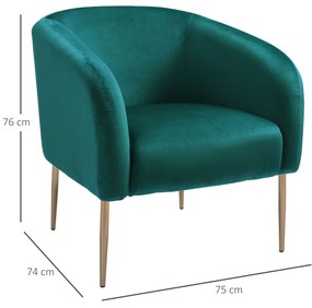 HOMCOM Fotoliu Cocktail din Catifea, Mobilier Modern Casa si Birou Verde