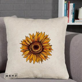 Perna Decorativa Floarea Soarelui Vibranta, 40x40 cm, Bej Canapea, Husa Detasabila, Perna Inclusa, BEKZ®