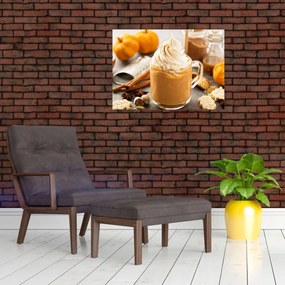 Tablou pe sticlă - Cafea cu lapte de dovleac (70x50 cm)