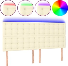 vidaXL Tăblie de pat cu LED, crem, 180x5x118/128 cm, piele ecologică