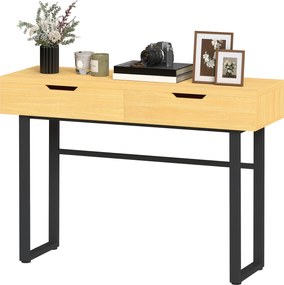 HOMCOM Consolă îngustă pentru hol cu 2 sertare, cadru metalic, pentru hol 110 x 35 x 76,5 cm natur | Aosom Romania