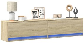 vidaXL Dulap TV de perete cu lumini LED, stejar sonoma, 180x31x38 cm