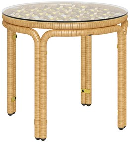 Outsunny Măsuță de Grădină din Ratan și Sticlă Stil Boho Ø50x44 cm Galben | Aosom Romania