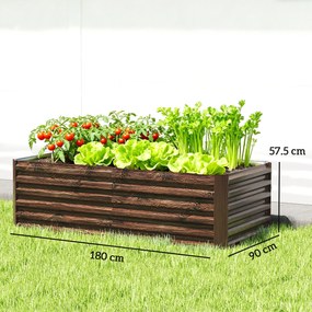 Outsunny Pat pentru Grădină Ridicat cu Fund Deschis și Bare de Suport, Ghiveci din Oțel Zincat pentru Flori și Legume, pentru Balcon sau Grădină, 180x90x57,5 cm, Maro Închis | Aosom Romania