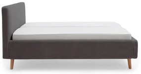 Pat matrimonial gri închis tapițat cu spațiu de depozitare cu somieră 180x200 cm Mattis Cord – Meise Möbel