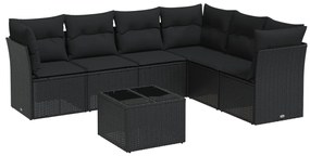 3217685 vidaXL Set canapele de grădină cu perne, 7 piese, negru, poliratan