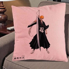 Perna Personalizata Bleach Ichigo Kurosaki Zangetsu, 40x40 cm, Roz, Husa Detasabila, Perna Inclusa, BEKZ®
