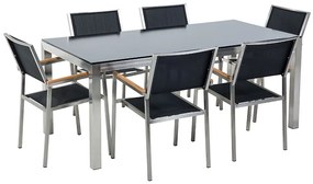 Set de masă pentru grădină Grosso (negru) (blat din sticlă 180x90 cm) (scaune negre). 1011750