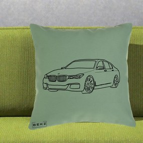 Perna Personalizata BMW Seria 7 Linie Minimalista, 40x40 cm, Verde, Husa Detasabila, Perna Inclusa, BEKZ®
