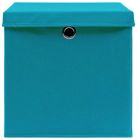Cutii depozitare cu capace, 4 buc., bleu, 32x32x32 cm, textil Albastru bebelus cu capace, 1, 4, 4