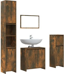 vidaXL Set mobilier de baie, 4 piese, stejar fumuriu, lemn prelucrat