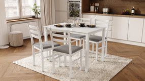 MAZZONI EXPORT Set TORINO masă + 4 scaune Alb/Gri deschis (material Sawana 21) - SET DE LEMN PENTRU BUCĂTĂRIE/SUFRAGERIE