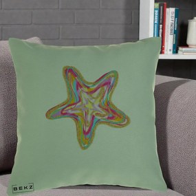 Perna Decorativa Stea de Mare Colorata Psiheledic, 40x40 cm, Verde, Husa Detasabila, Perna Inclusa, BEKZ®