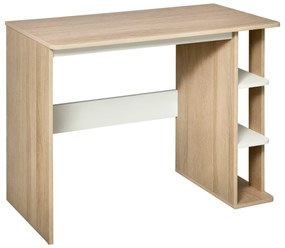 HOMCOM Birou Modern pentru Computer cu Raft cu 3 Etajere, Birou Modern din Lemn, 100x44x74 cm, Natural | Aosom Romania