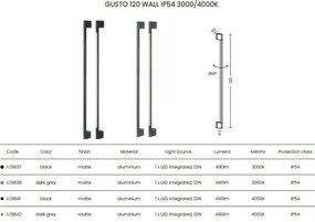 Aplica LED iluminat exterior ambiental IP54 GUSTO 120 3000K negru