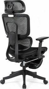 Scaun Ergonomic Premium Mesh cu Suport pentru Picioare, Reclinare 145°, Tetieră Reglabilă, Cotiere 3D, Suport Lombar Elastic și Șezut cu adâncime reglabilă, Negru
