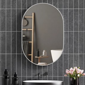 HOMCOM Oglindă Ovală pentru Baie, Oglindă Modernă de Perete cu Rama din Aluminiu și Montaj Vertical sau Orizontal, 60x90 cm, Argintiu | Aosom Romania