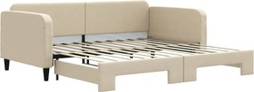 vidaXL Pat de zi cu extensie, crem, 100x200 cm, textil
