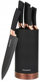 Set cutite cu suport Klausberg KB 7614, 6 piese, Otel inoxidabil, Negru/Cupru