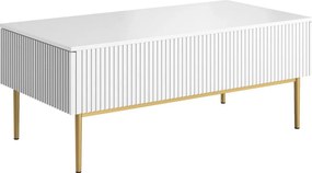 Măsuță de cafea cu sertare Nicole 120 cm cu picioare metalice - alb mat / picioare aurii