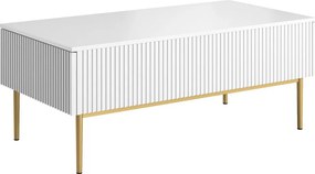 Masuta de cafea Nicole 120 cm cu sertare si picioare metalice - picioare alb mat / auriu