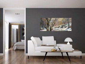 Tablou cu peisaj de iarnă pictat (120x50 cm)