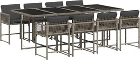 vidaXL Set mobilier grădină cu perne, 9 piese, gri, poliratan