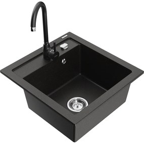 Mexen Vito Chiuvetă de granit cu 1 compartiment și baterie de bucătărie Telma, Neagră/Auriu metalic - 6503-75-670200-70