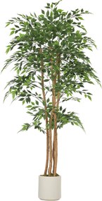 HOMCOM Banian artificial, plantă artificială cu trunchi masiv din lemn, ghiveci, pentru living, dormitor, birou 75 x 75 x 180 cm Verde | Aosom Romania
