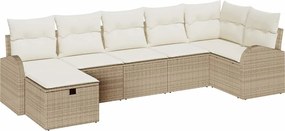 vidaXL Set de canapele pentru grădină cu pernă 7 pcs Bej poliratan